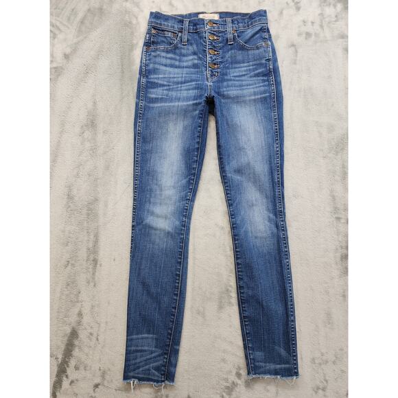 Madewell 10” High Riser Skinny Skinny Jeans Size 25 Blue Raw Hem Button Fly - Picture 1 of 15